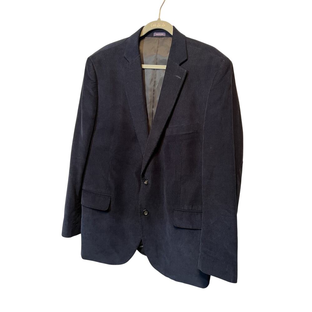 Stafford Signature Mens Blazer‎ 46R Corduroy Sport Coat Blue Cotton Elbow Patch